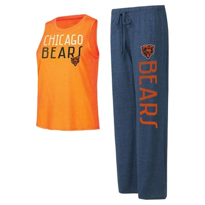 Concepts Sport Navy/orange Chicago Bears Muscle Tank Top & Pants Lounge Set