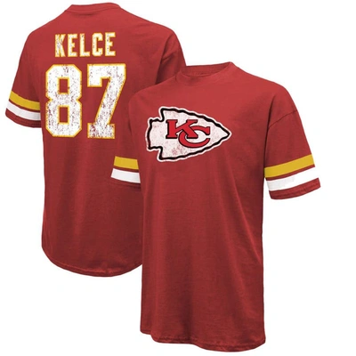 Majestic Men's  Threads Travis Kelce Red Distressed Kansas City Chiefs Name And Number Oversize Fit T