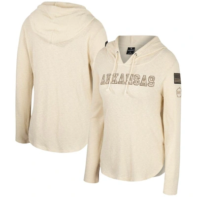 Colosseum Cream Arkansas Razorbacks Oht Military Appreciation Casey Raglan Long Sleeve Hoodie T-shir