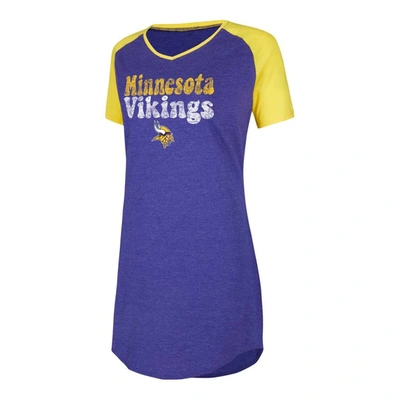 Concepts Sport Women's  Purple, Gold Distressed Minnesota Vikings Raglan V-neck Nightshirt In Purple,gold