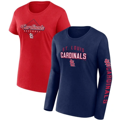 Fanatics Women's  Navy, Red St. Louis Cardinals T-shirt Combo Pack In Navy,red