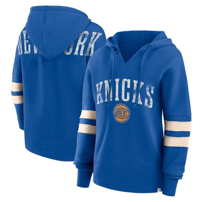 Fanatics Branded Blue New York Knicks Bold Move Dolman V-neck Pullover Hoodie