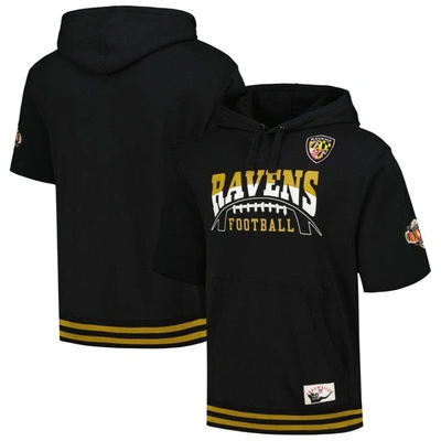 Mitchell & Ness Men's  Black Baltimore Ravens Pre-game Short Sleeve Pullover Hoodie