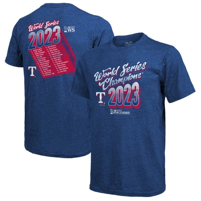 Majestic Threads  Royal Texas Rangers 2023 World Series Champions Life Of The Party Tri-blend Roster