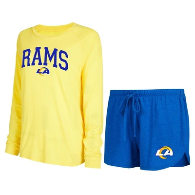 Concepts Sport Royal/gold Los Angeles Rams Raglan Long Sleeve T-shirt & Shorts Lounge Set