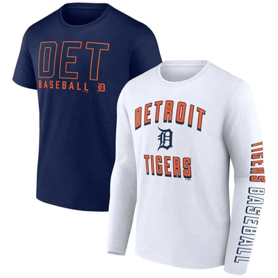 Fanatics Branded Navy/white Detroit Tigers Two-pack Combo T-shirt Set In Navy,white