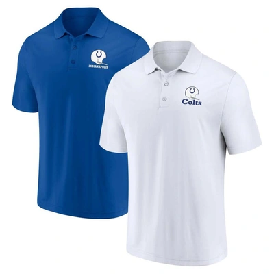 Fanatics Men's  White, Royal Distressed Indianapolis Colts Throwback Two-pack Polo Shirt Set In White,royal