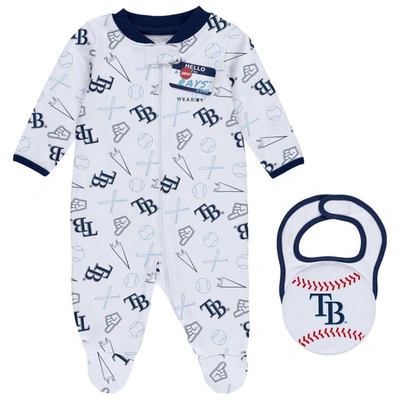Wear By Erin Andrews Babies' Newborn & Infant  White Tampa Bay Rays Sleep & Play Full-zip Footed Jumper With In Navy