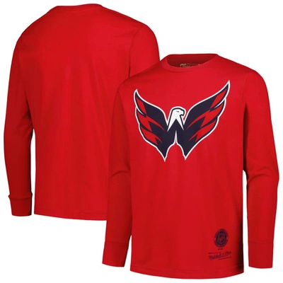 Mitchell & Ness Kids' Youth  Red Washington Capitals Throwback Logo Long Sleeve T-shirt