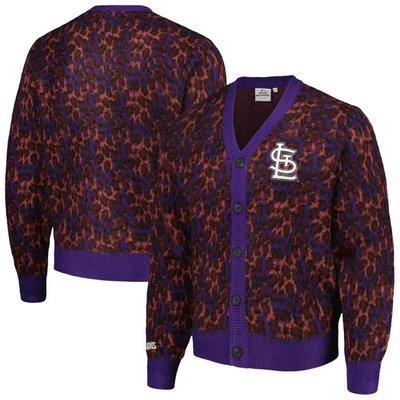 Pleasures Purple St. Louis Cardinals Cheetah Cardigan Button-up Sweater