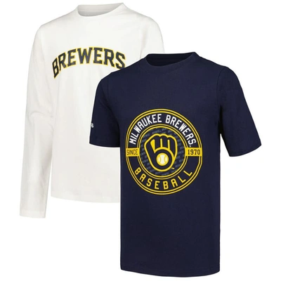 Stitches Kids' Big Boys  Navy, White Milwaukee Brewers T-shirt Combo Set In Navy,white