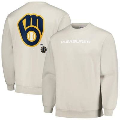Pleasures Grey Milwaukee Brewers Ballpark Pullover Sweatshirt