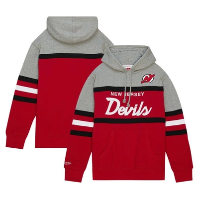 Mitchell & Ness Men's  Red, Gray New Jersey Devils Head Coach Pullover Hoodie In Red,gray
