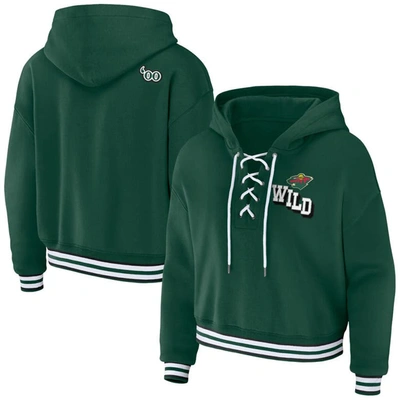 Wear By Erin Andrews Green Minnesota Wild Lace-up Pullover Hoodie