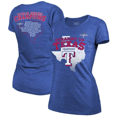 Majestic Threads Royal Texas Rangers 2023 World Series Champions Local Ground Rules Roster Tri-blend