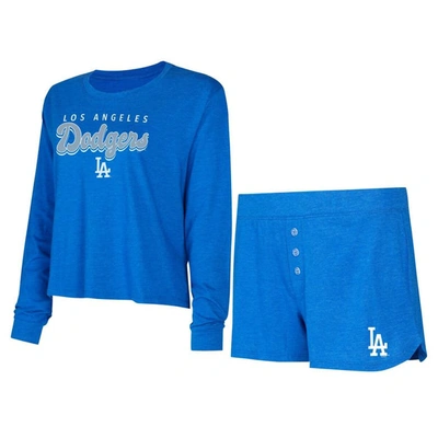 Concepts Sport Women's  Royal Los Angeles Dodgers Meter Knit Long Sleeve T-shirt And Shorts Set