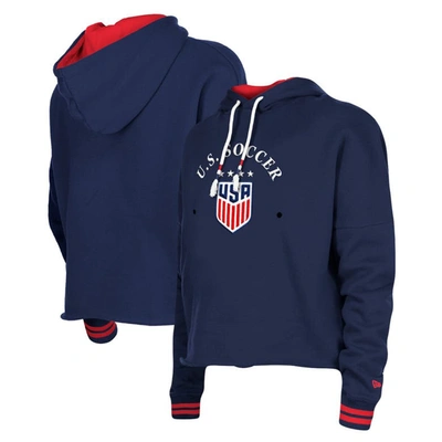 5th And Ocean By New Era 5th & Ocean By New Era Navy Uswnt Athleisure Cropped Fleece Pullover Hoodie