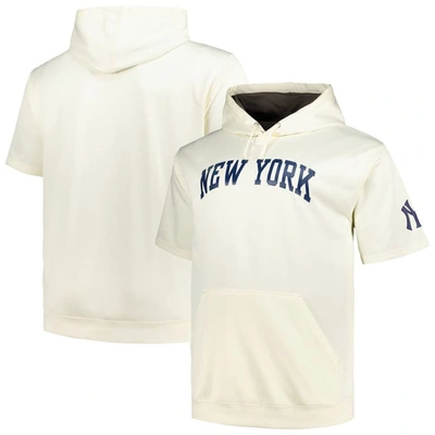 Profile Oatmeal New York Yankees Big & Tall Contrast Short Sleeve Pullover Hoodie