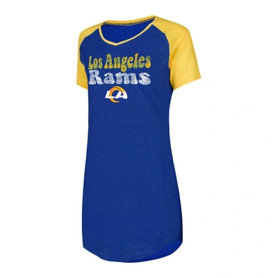 Concepts Sport Women's  Royal, Gold Distressed Los Angeles Rams Raglan V-neck Nightshirt In Royal,gold