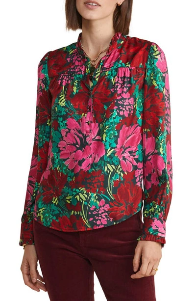 Vineyard Vines Ruffle Collar Silk Blend Popover Top In Brush Floral