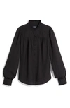 Vineyard Vines Ruffle Collar Silk Blend Popover Top In Jet Black