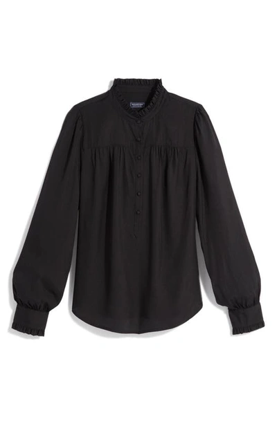 Vineyard Vines Ruffle Collar Silk Blend Popover Top In Jet Black