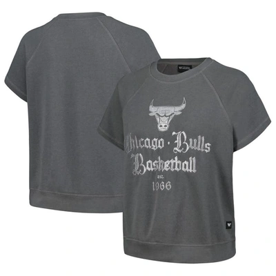 The Wild Collective Gray Chicago Bulls Embroidered Fleece Raglan Short Sleeve Pullover Sweatshirt