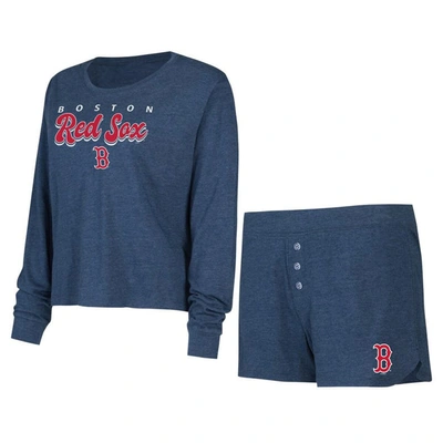 Concepts Sport Women's  Navy Boston Red Sox Meter Knit Long Sleeve T-shirt And Shorts Set