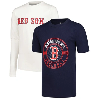 Stitches Kids' Big Boys  Navy, White Boston Red Sox T-shirt Combo Set In Navy,white