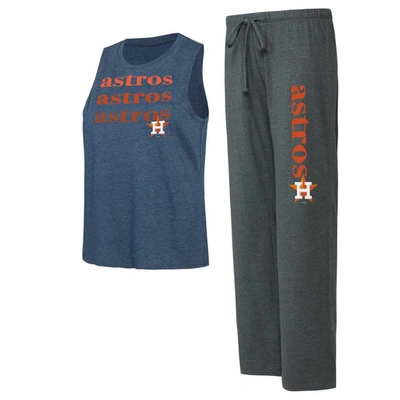 Concepts Sport Women's  Charcoal, Navy Houston Astros Meter Muscle Tank And Pants Sleep Set In Charcoal,navy