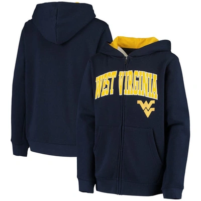 Colosseum Kids' Big Boys Navy West Virginia Mountaineers Applique Arch And Logo Full-zip Hoodie