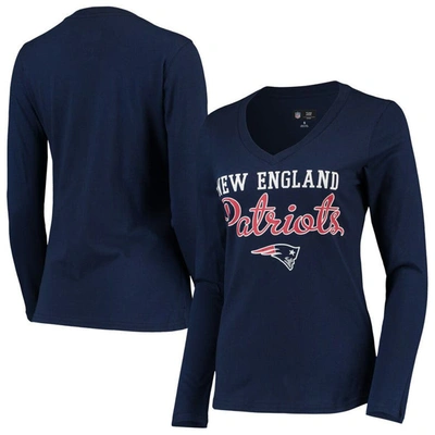 G-iii 4her By Carl Banks Navy New England Patriots Post Season Long Sleeve V-neck T-shirt