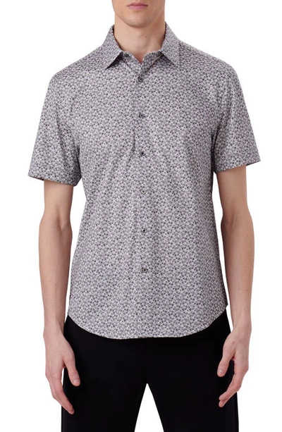 Bugatchi Miles Ooohcotton® Abstract Print Short Sleeve Stretch Button-up Shirt In Chalk