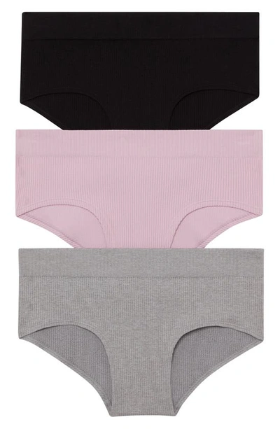 Honeydew Intimates Bailey Assorted 3-pack Hipster Briefs In Black/heather Grey/ Primrose