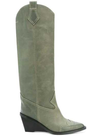 Mm6 Maison Margiela Western Vintage-leather Knee-high Boots In Verde