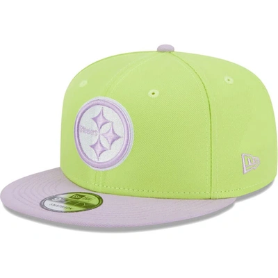 New Era Men's  Neon Green, Lavender Pittsburgh Steelers Two-tone Color Pack 9fifty Snapback Hat In Neon Green,lavender