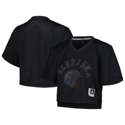 Adidas Originals Adidas Black Nebraska Huskers Primegreen V-neck Cropped Jersey