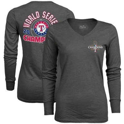 Majestic Threads Charcoal Texas Rangers 2023 World Series Champions Power Play Tri-blend Long Sleeve