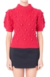 English Factory Pompom Puff Sleeve Sweater In Red