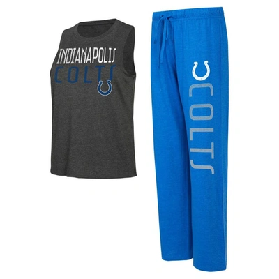 Concepts Sport Women's  Royal, Black Distressed Indianapolis Colts Muscle Tank Top And Pants Lounge S In Royal,black