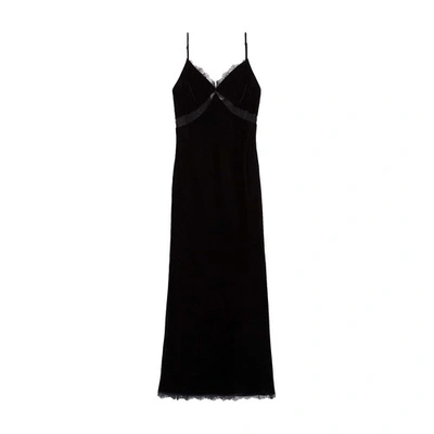 Claudie Pierlot Floral-lace Velvet Slip Dress In Noir