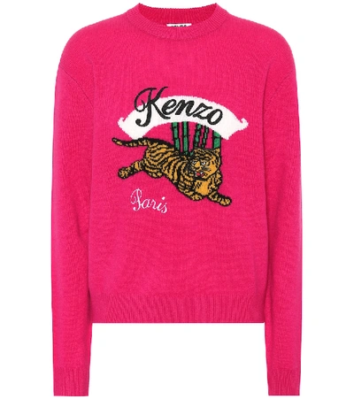 Kenzo Bamboo Tiger Wool Sweater In Deep Fuschia