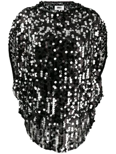 Mm6 Maison Margiela Sequin-embellished Tulle Top In Nero