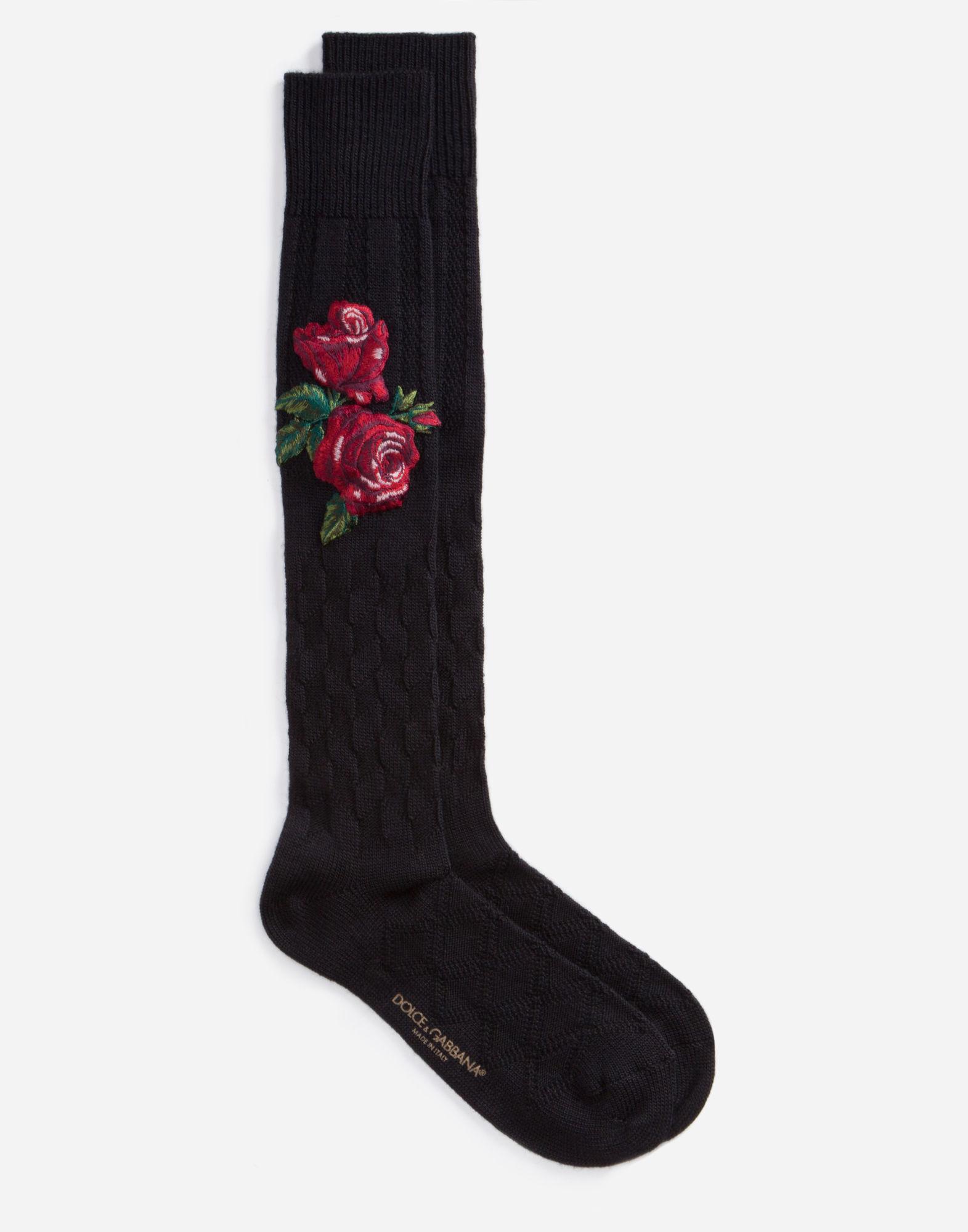 Dolce & Gabbana Wool Socks With Patch In Black | ModeSens
