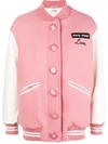 Miu Miu Oversized Love Embroidered Virgin Wool Bomber Jacket In Pink/purple