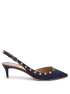 Valentino Garavani Rockstud Slingback Suede Pumps In Navy