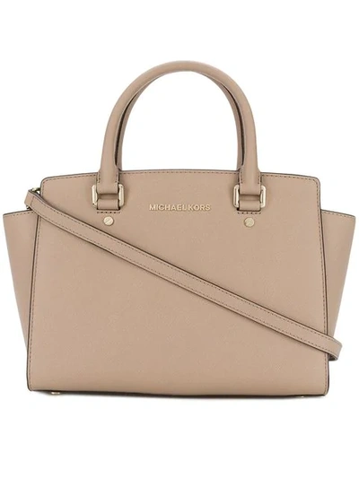 Michael Michael Kors Selma Saffiano Medium Satchel In Neutrals