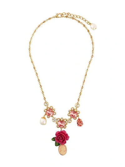 Dolce & Gabbana Cameo Crystal Rose Necklace In Metallic