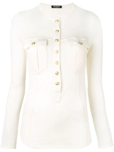 Balmain Button Up Knitted Top - White