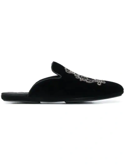 Dolce & Gabbana Embellished Velvet Loafers In Black